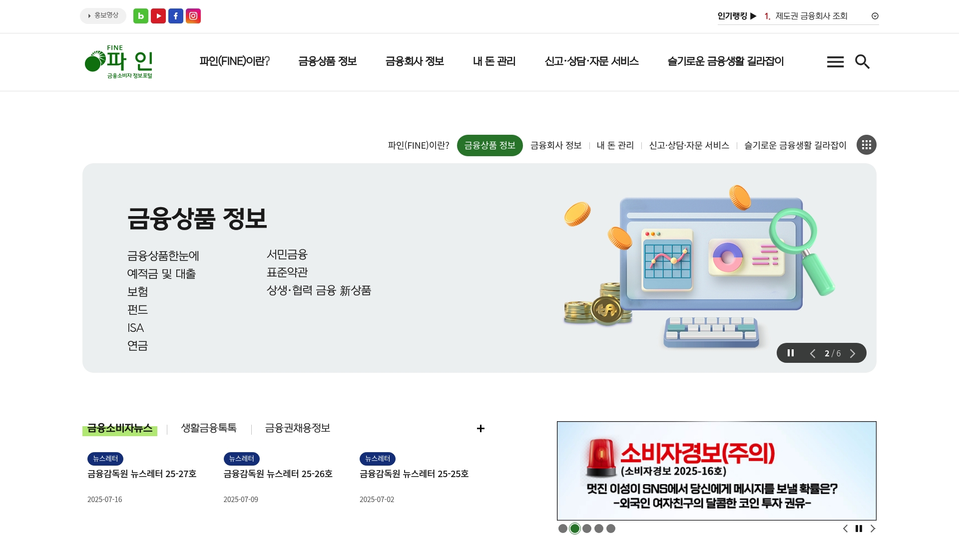 파인 금융소비자 정보포털 신고 및 상담