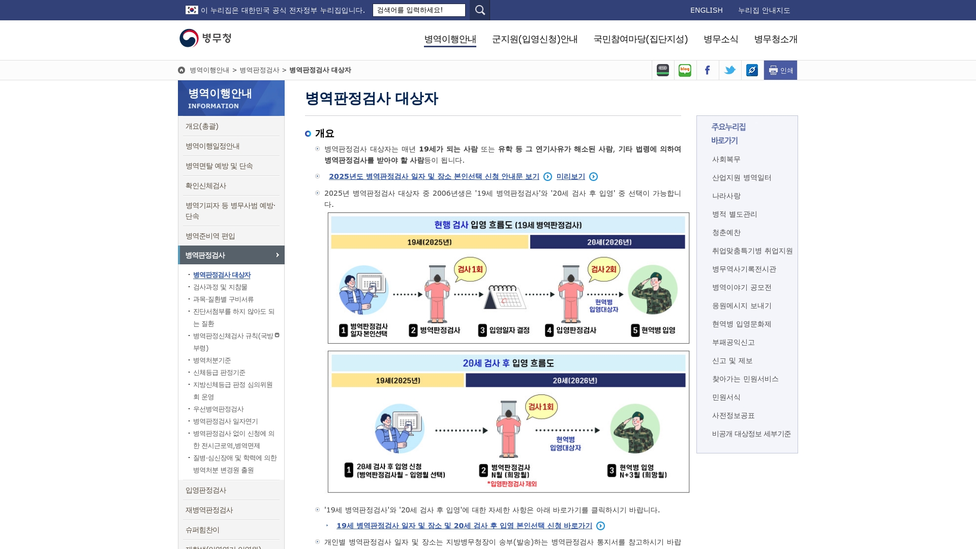 병무청 병역판정검사 대상자