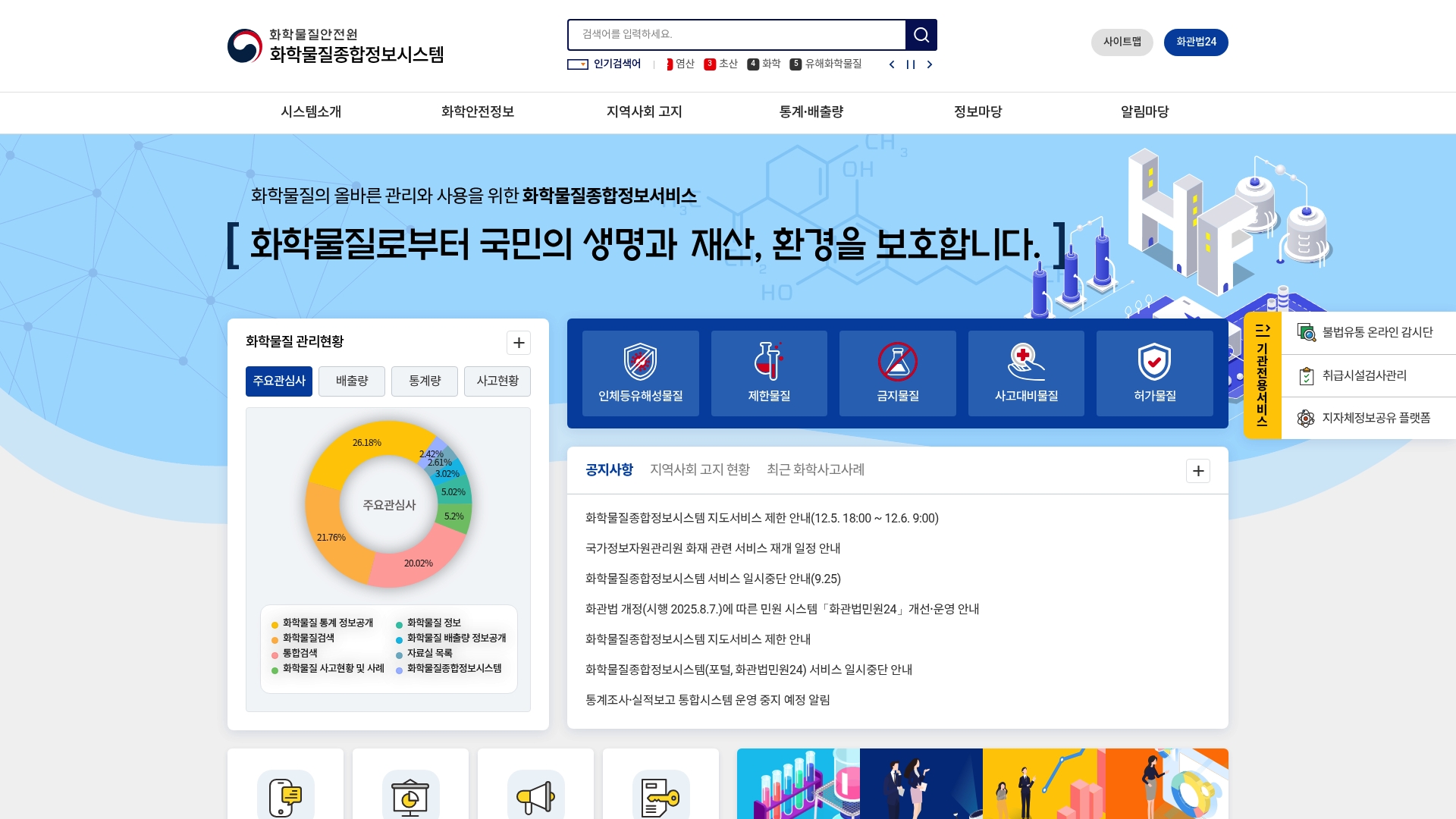 화학물질 종합정보시스템 홈페이지