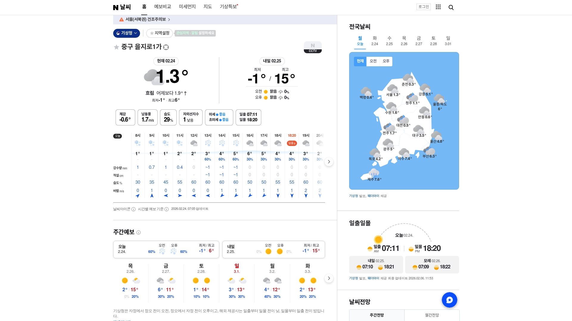 네이버 날씨 예보 홈페이지