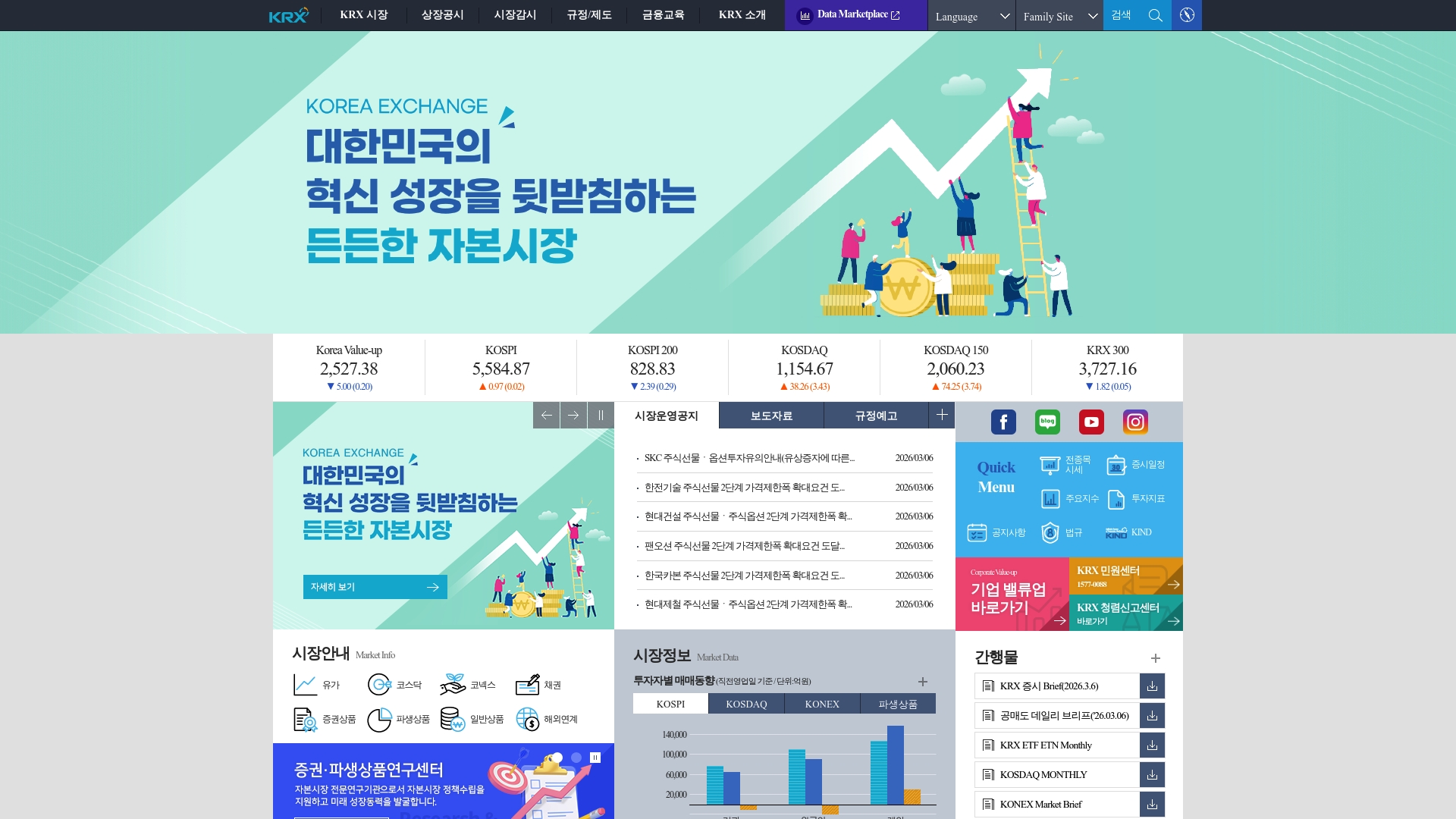 한국거래소 KRX 홈페이지